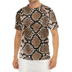 Brown Python Snakeskin Print Men's Short Sleeve Rash Guard