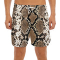 Brown Python Snakeskin Print Men's Split Running Shorts