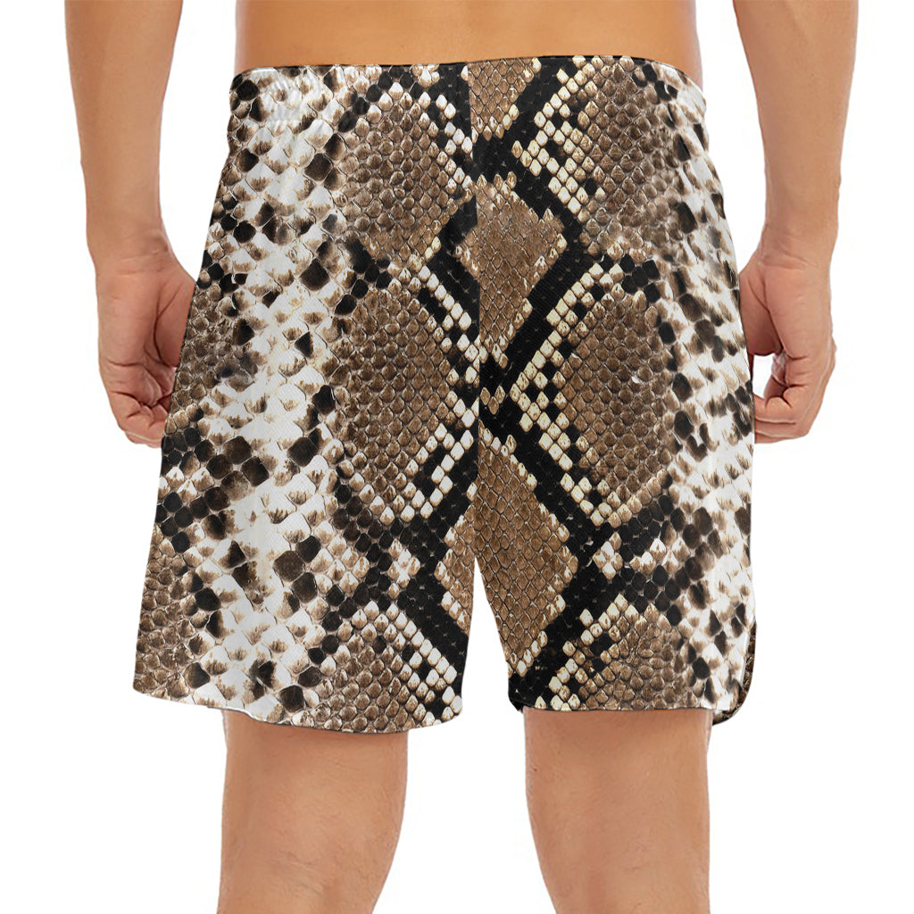 Brown Python Snakeskin Print Men's Split Running Shorts