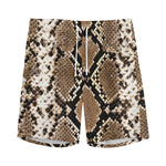 Brown Python Snakeskin Print Men's Sports Shorts