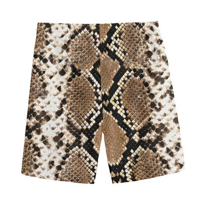 Brown Python Snakeskin Print Men's Sports Shorts