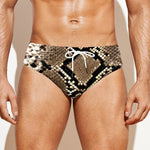 Brown Python Snakeskin Print Men's Swim Briefs