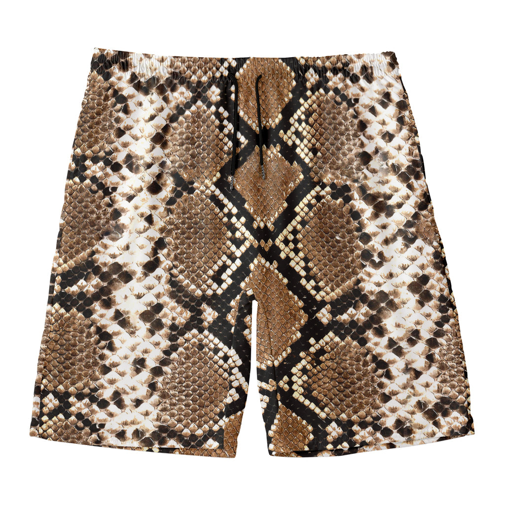 Brown Python Snakeskin Print Men's Swim Trunks