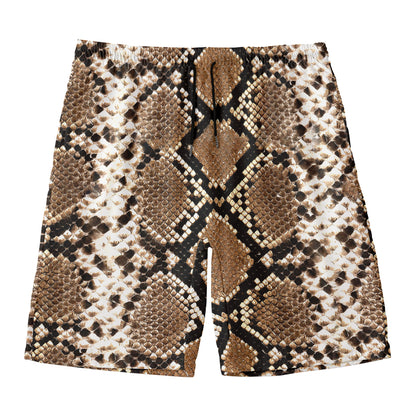 Brown Python Snakeskin Print Men's Swim Trunks