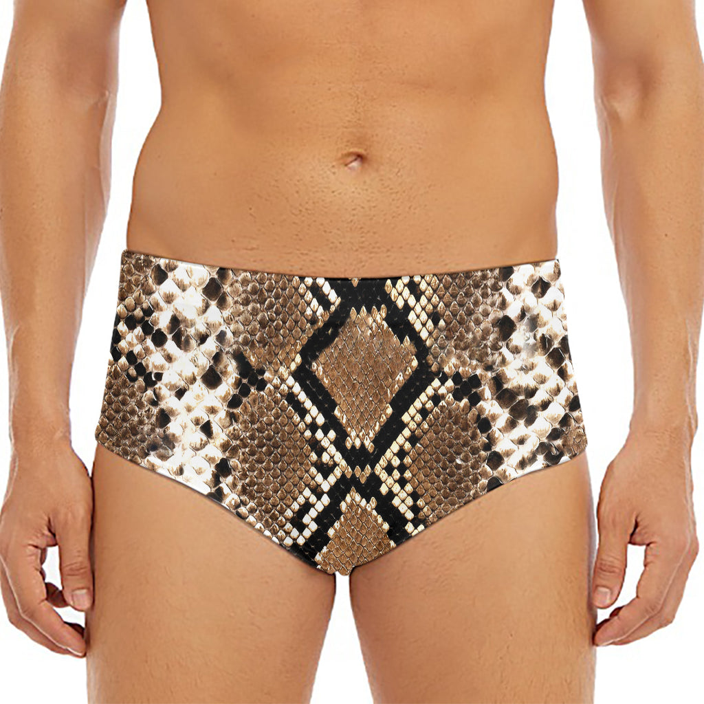 Brown Python Snakeskin Print Men's Triangle Swim Briefs