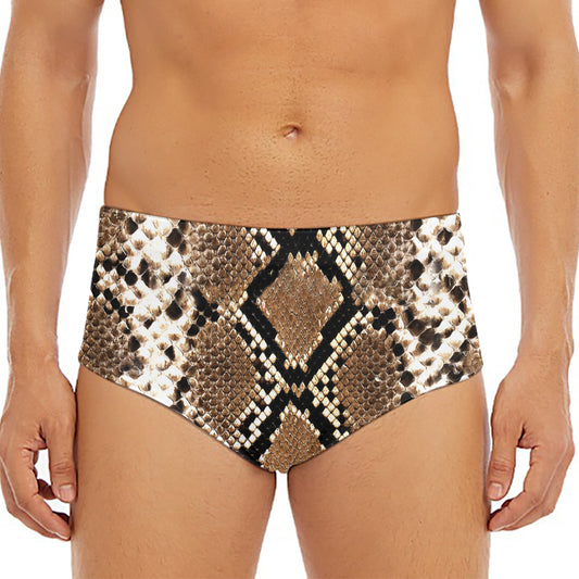 Brown Python Snakeskin Print Men's Triangle Swim Briefs
