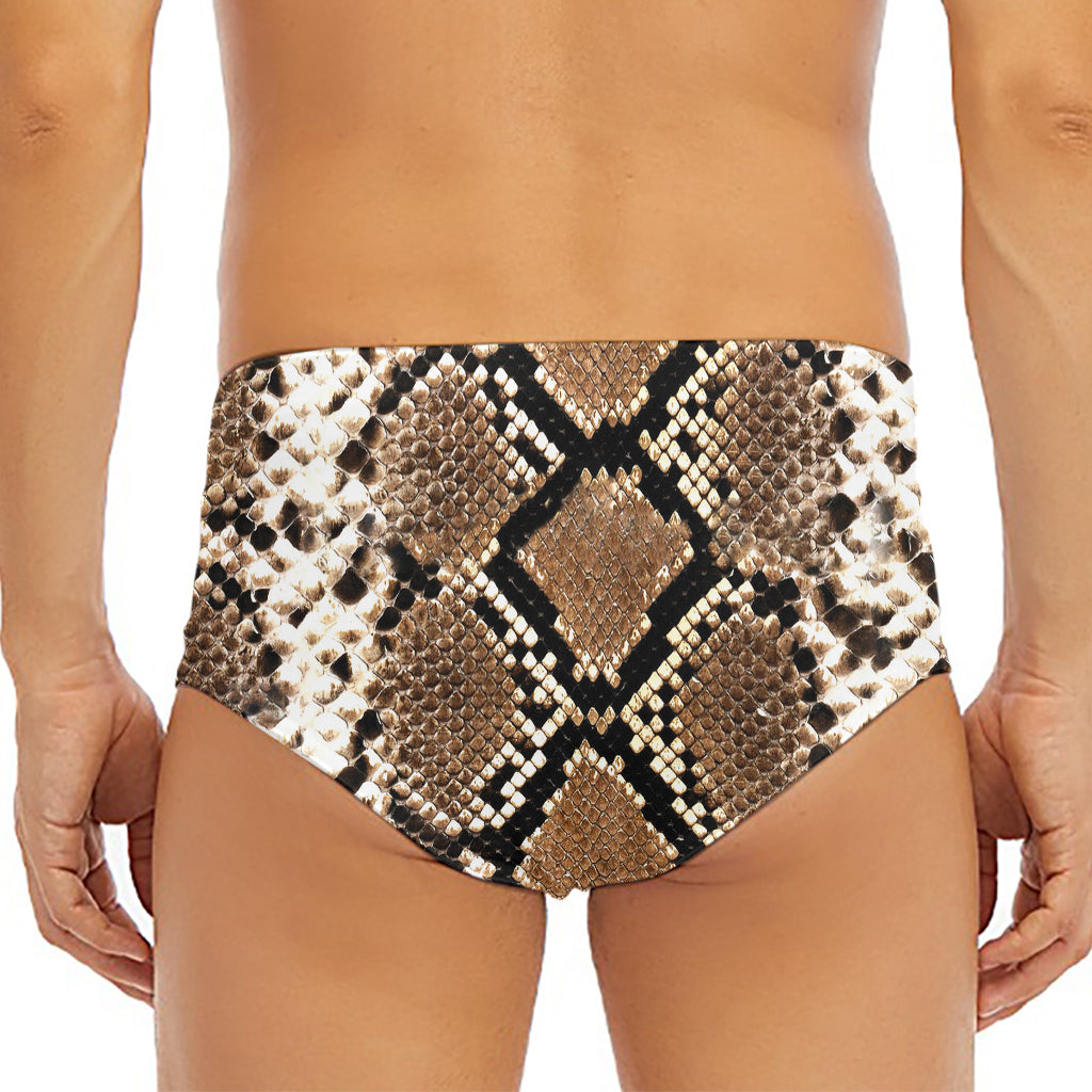 Brown Python Snakeskin Print Men's Triangle Swim Briefs