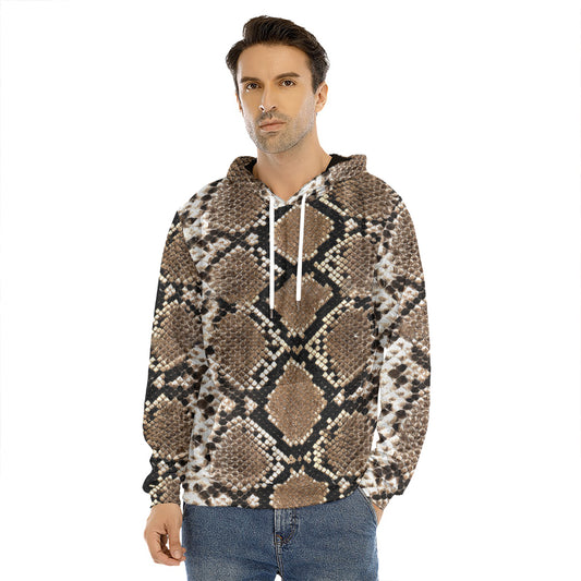 Brown Python Snakeskin Print Men's Velvet Pullover Hoodie