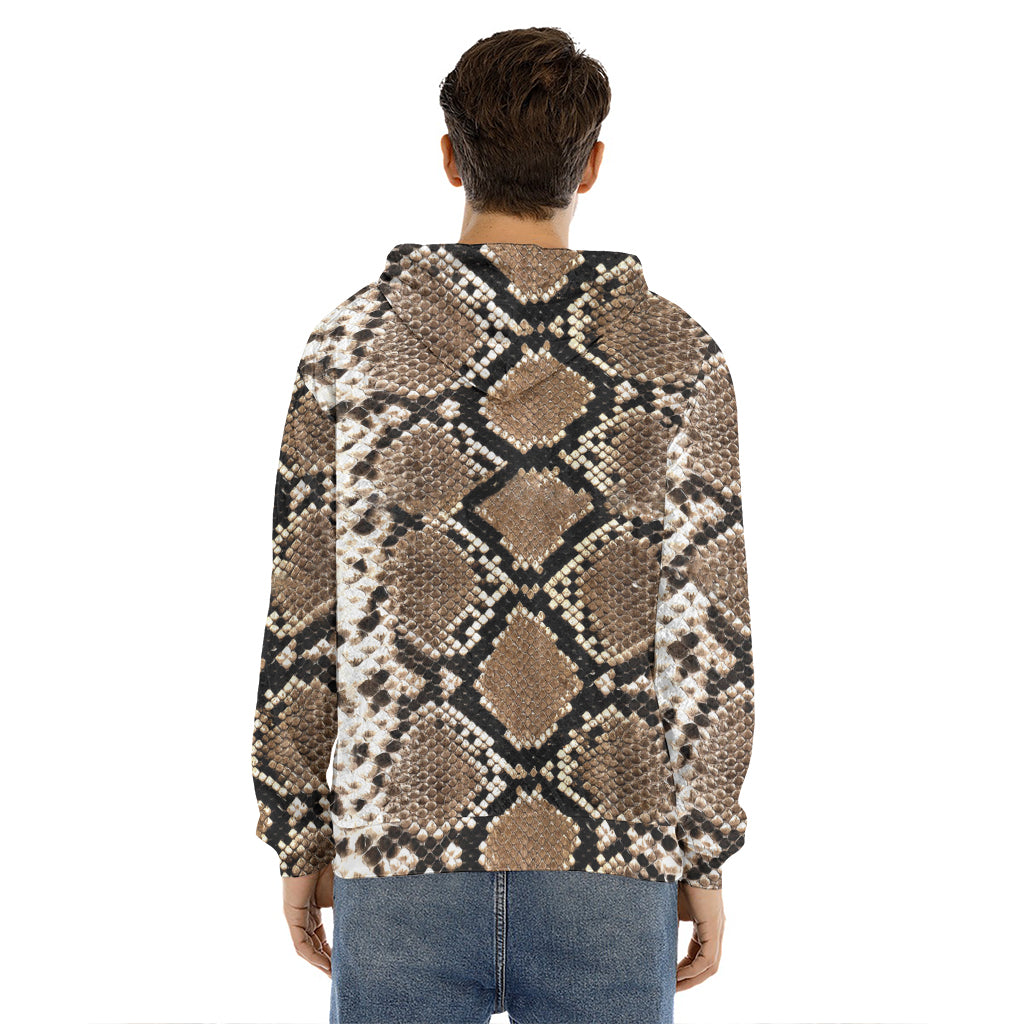 Brown Python Snakeskin Print Men's Velvet Pullover Hoodie