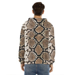 Brown Python Snakeskin Print Men's Velvet Pullover Hoodie