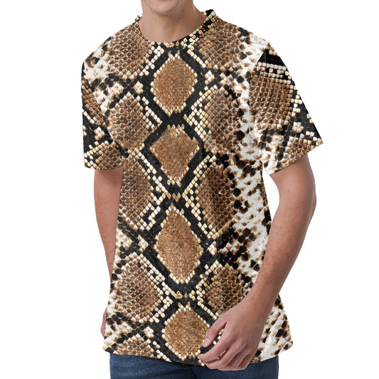 Brown Python Snakeskin Print Men's Velvet T-Shirt