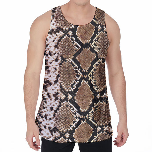 Brown Python Snakeskin Print Men's Velvet Tank Top