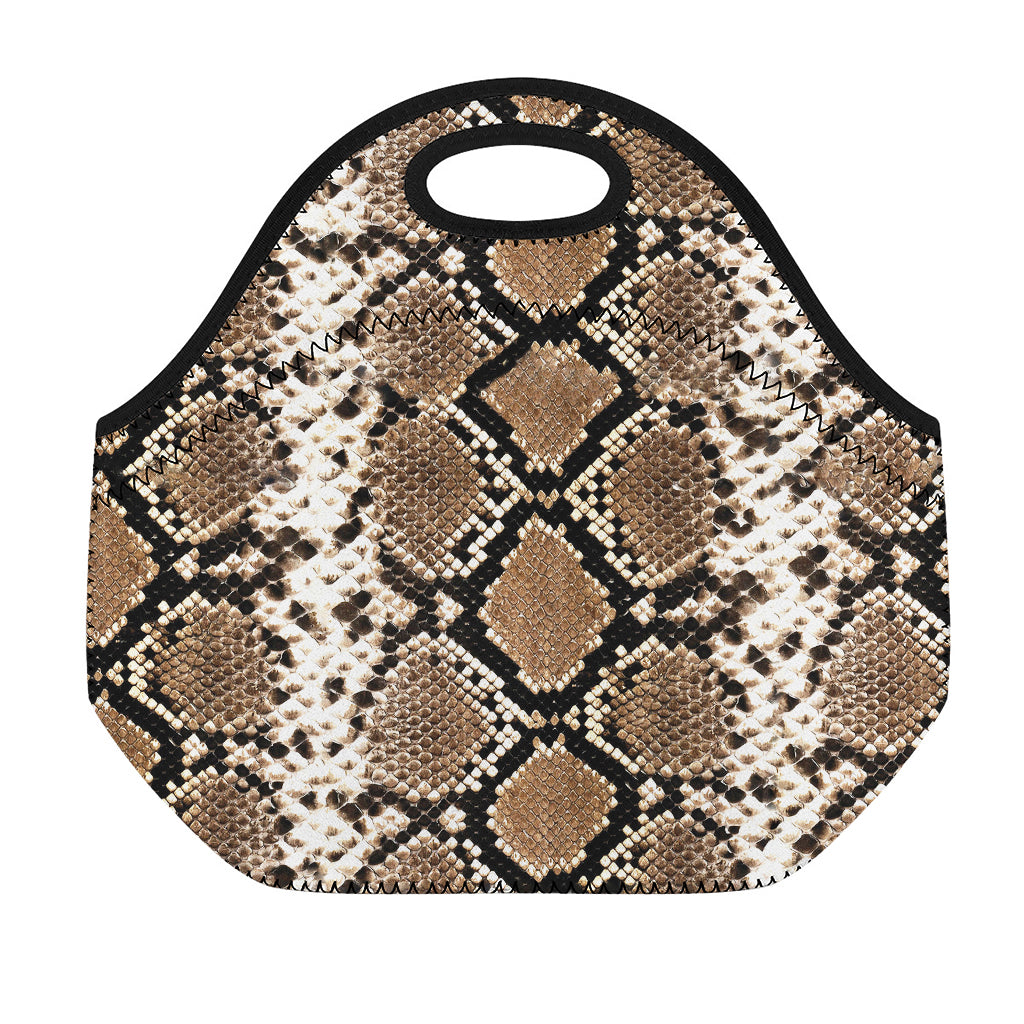 Brown Python Snakeskin Print Neoprene Lunch Bag