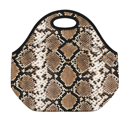 Brown Python Snakeskin Print Neoprene Lunch Bag