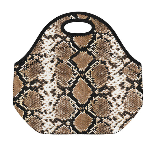 Brown Python Snakeskin Print Neoprene Lunch Bag