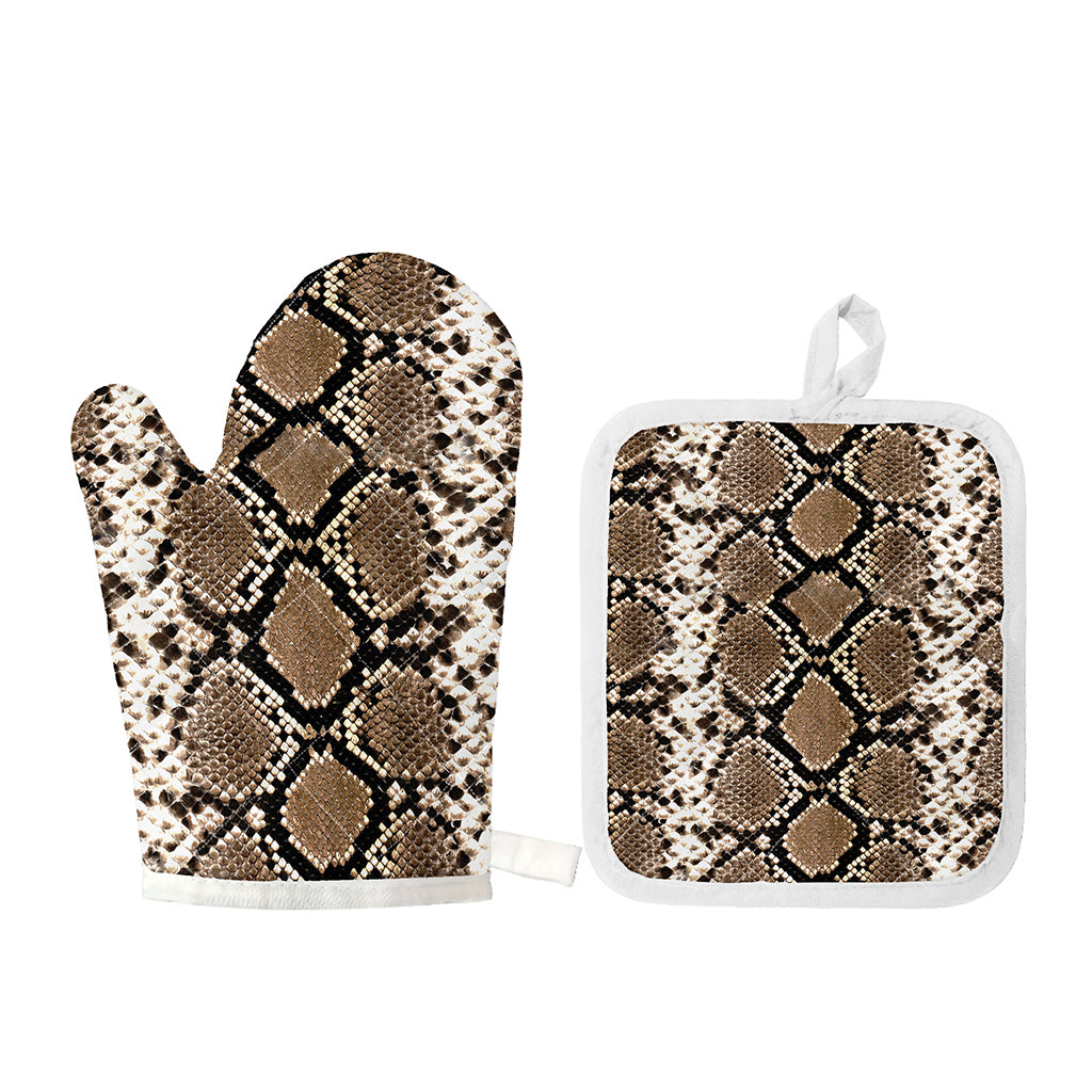 Brown Python Snakeskin Print Oven Mitt And Pot Holder Set