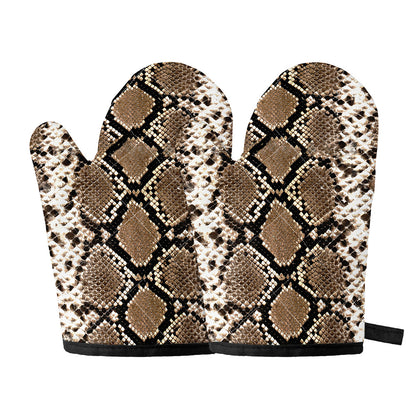 Brown Python Snakeskin Print Oven Mitts