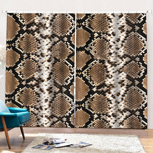 Brown Python Snakeskin Print Pencil Pleat Curtains
