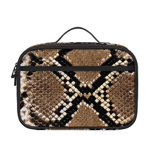 Brown Python Snakeskin Print Portable Lunch Bag