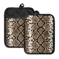 Brown Python Snakeskin Print Pot Holders With Pocket