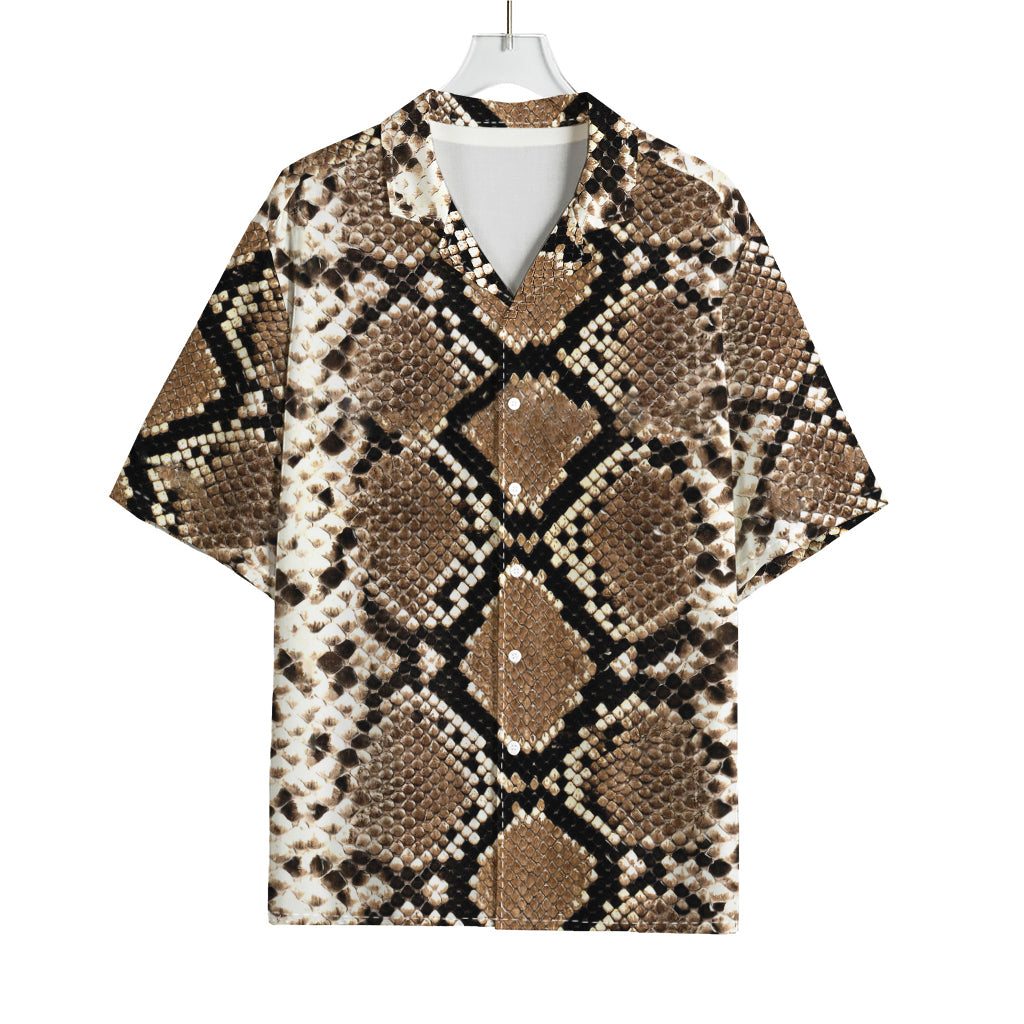 Brown Python Snakeskin Print Rayon Hawaiian Shirt