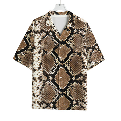 Brown Python Snakeskin Print Rayon Hawaiian Shirt
