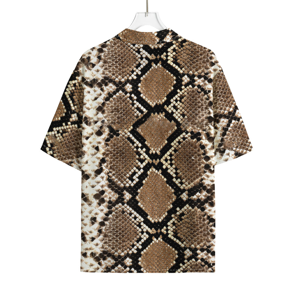 Brown Python Snakeskin Print Rayon Hawaiian Shirt