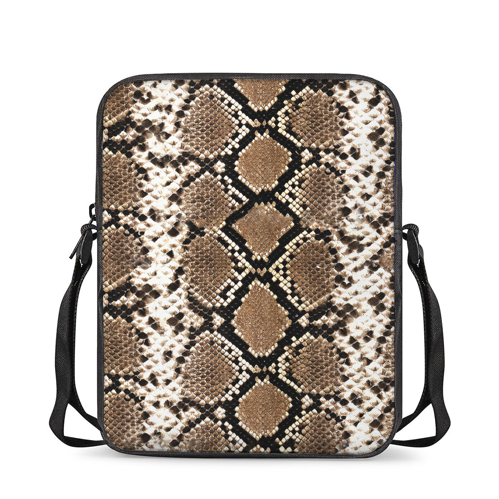 Brown Python Snakeskin Print Rectangular Crossbody Bag