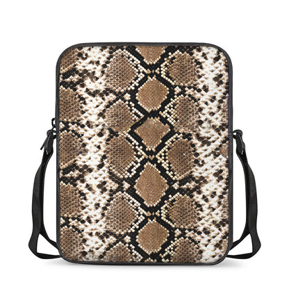 Brown Python Snakeskin Print Rectangular Crossbody Bag