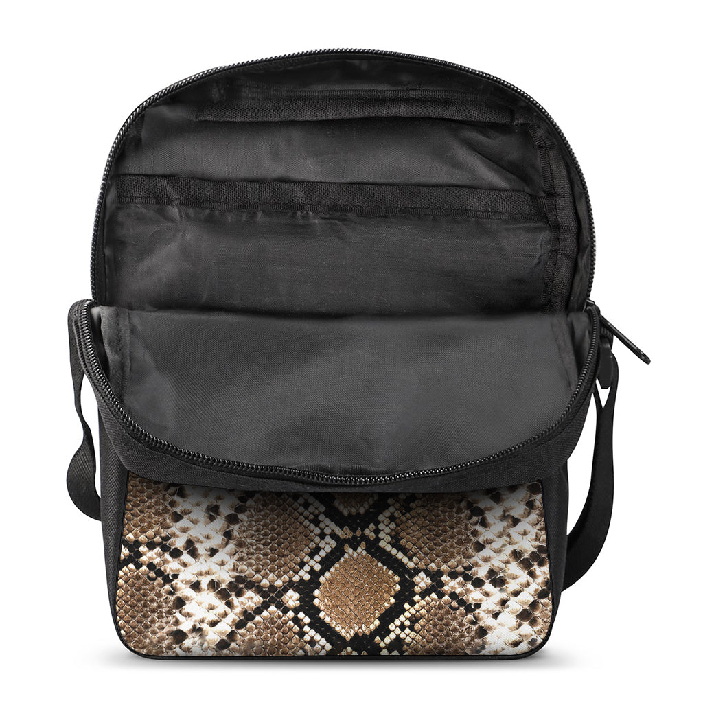 Brown Python Snakeskin Print Rectangular Crossbody Bag