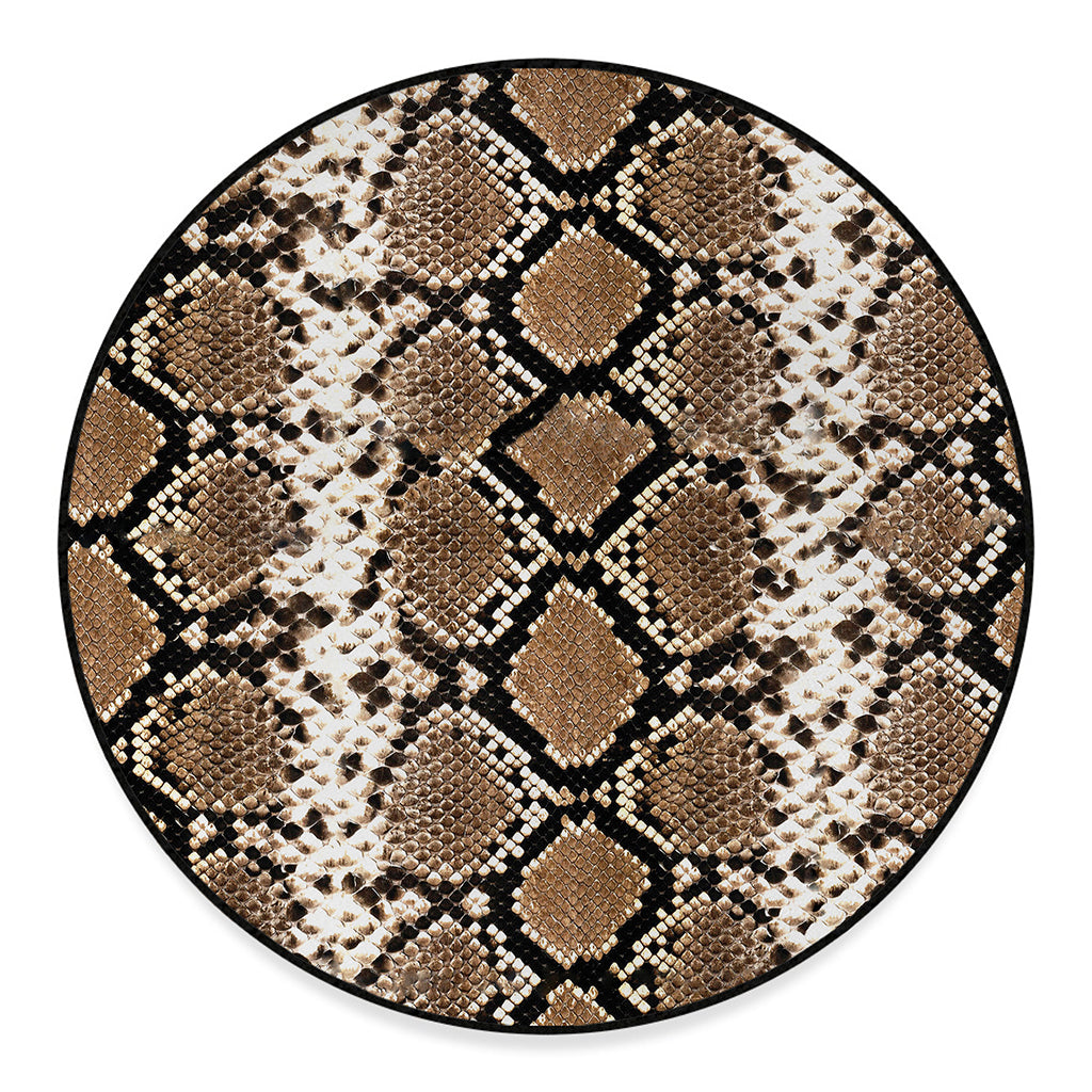 Brown Python Snakeskin Print Round Floor Mat