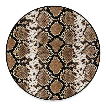 Brown Python Snakeskin Print Round Floor Mat