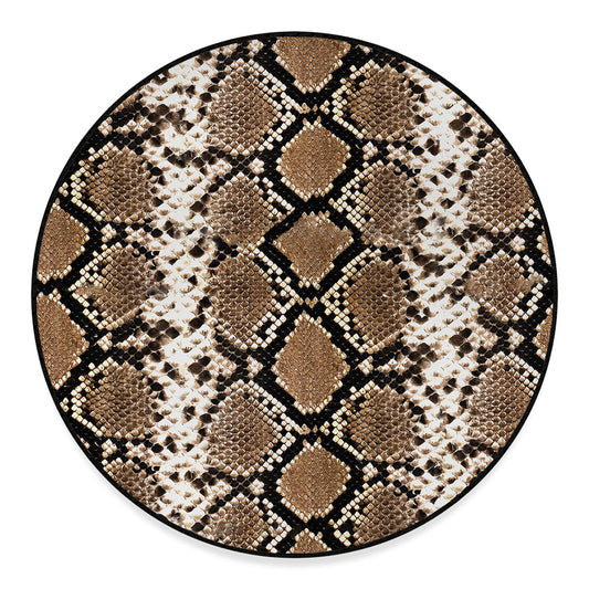 Brown Python Snakeskin Print Round Floor Mat