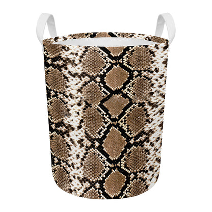 Brown Python Snakeskin Print Round Laundry Basket