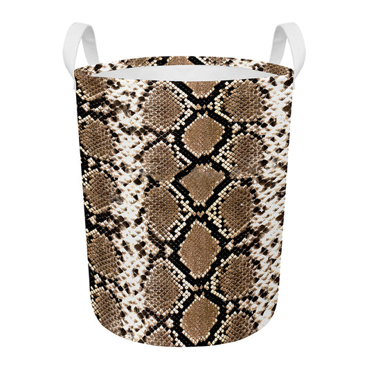 Brown Python Snakeskin Print Round Laundry Basket