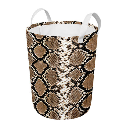 Brown Python Snakeskin Print Round Laundry Basket