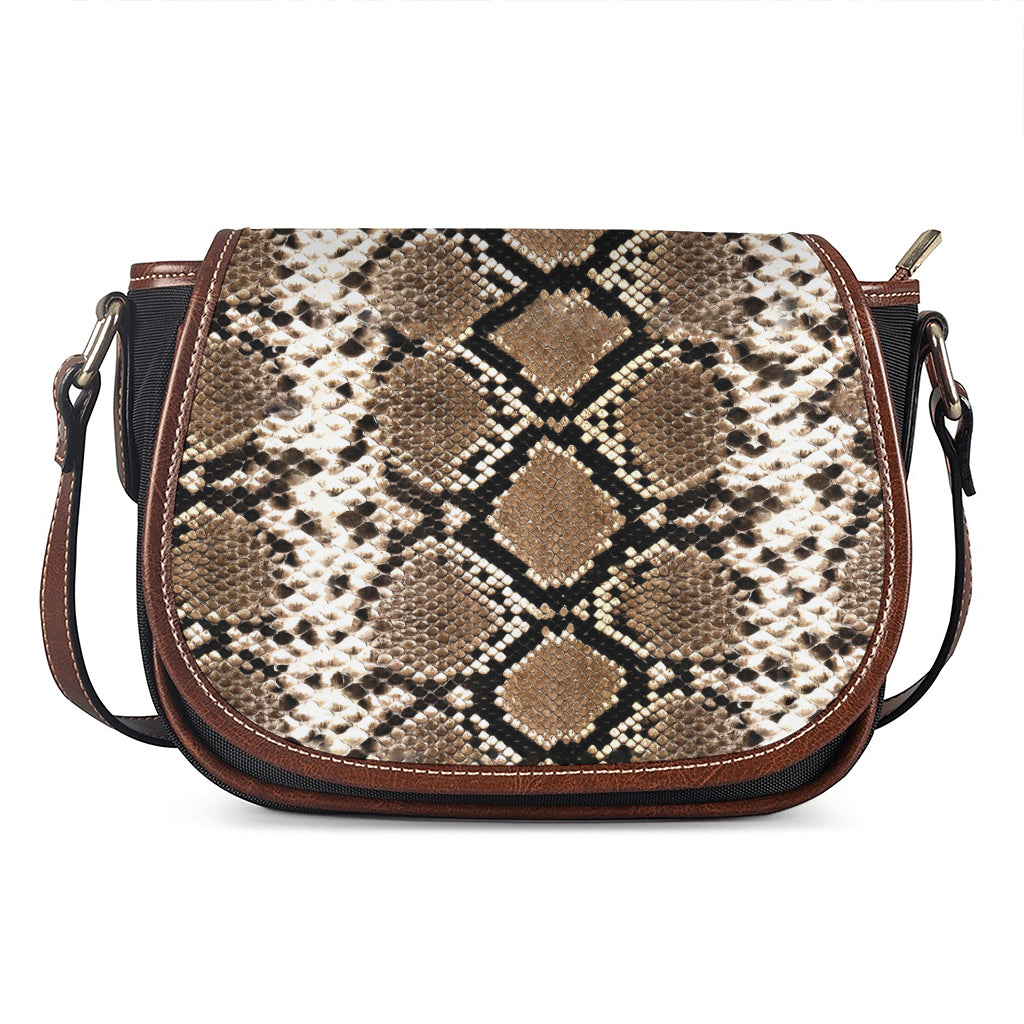 Brown Python Snakeskin Print Saddle Bag