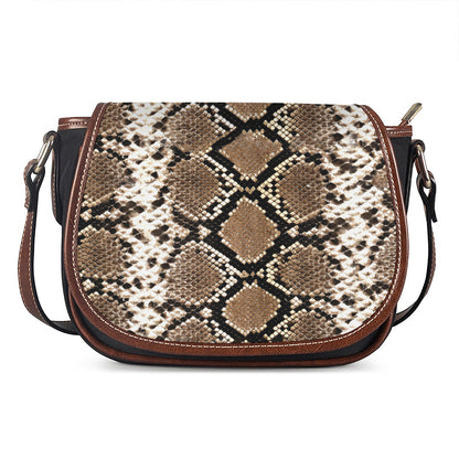 Brown Python Snakeskin Print Saddle Bag