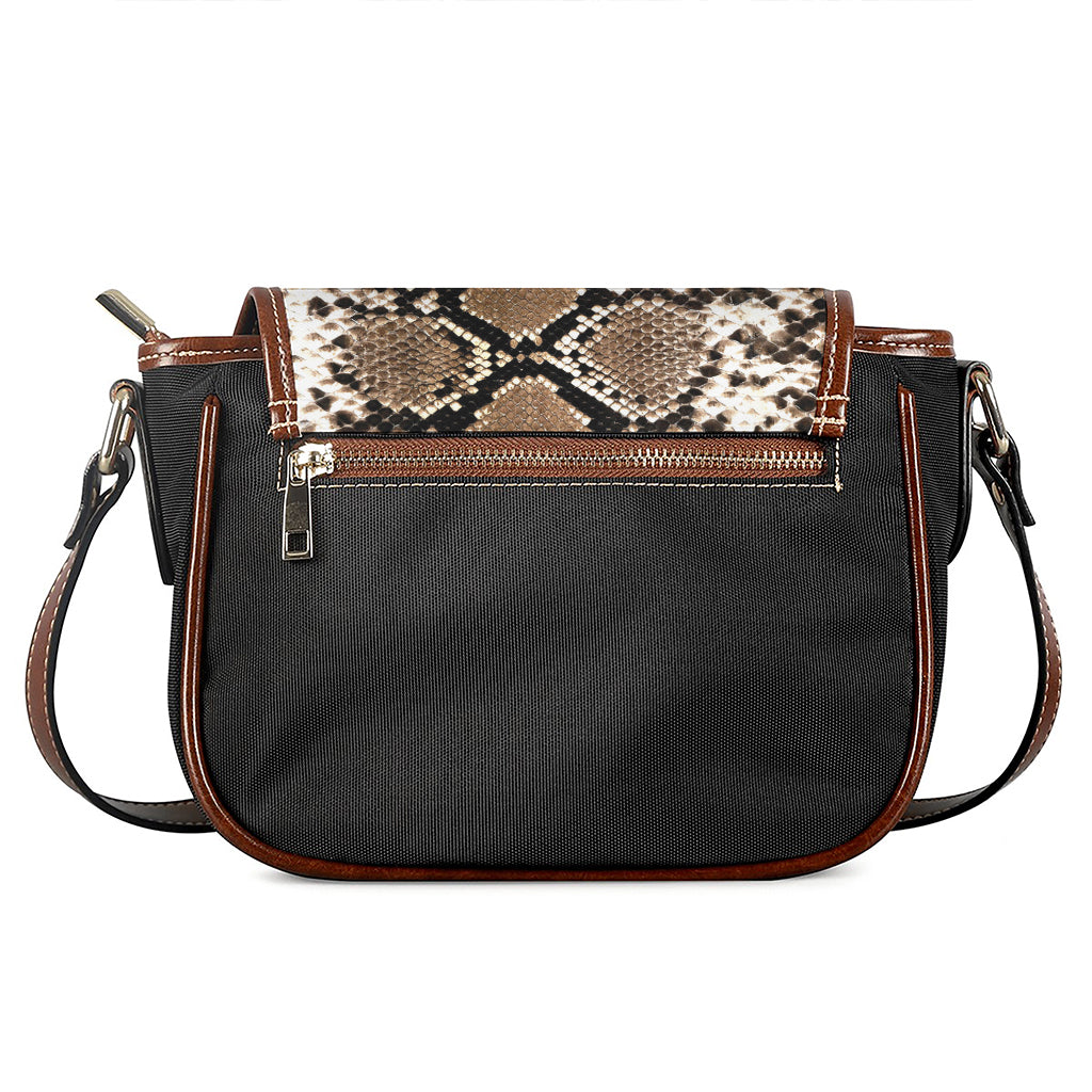 Brown Python Snakeskin Print Saddle Bag