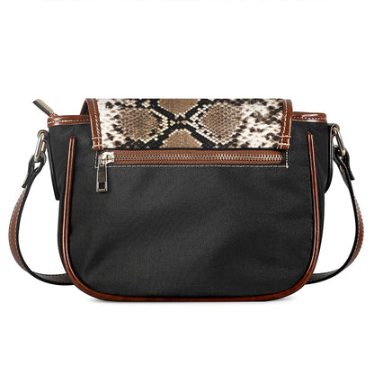 Brown Python Snakeskin Print Saddle Bag