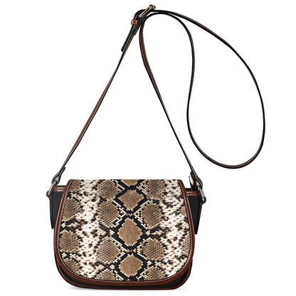 Brown Python Snakeskin Print Saddle Bag