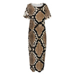 Brown Python Snakeskin Print Short Sleeve Long Nightdress
