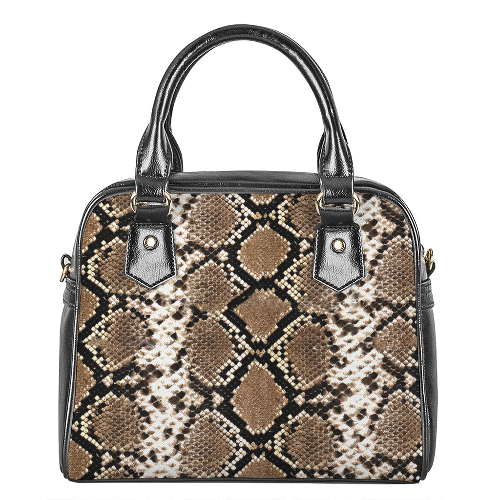 Brown Python Snakeskin Print Shoulder Handbag