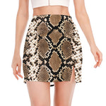 Brown Python Snakeskin Print Side Slit Mini Skirt