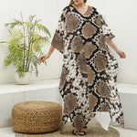 Brown Python Snakeskin Print Silk V-Neck Kaftan Dress