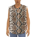 Brown Python Snakeskin Print Sleeveless Baseball Jersey