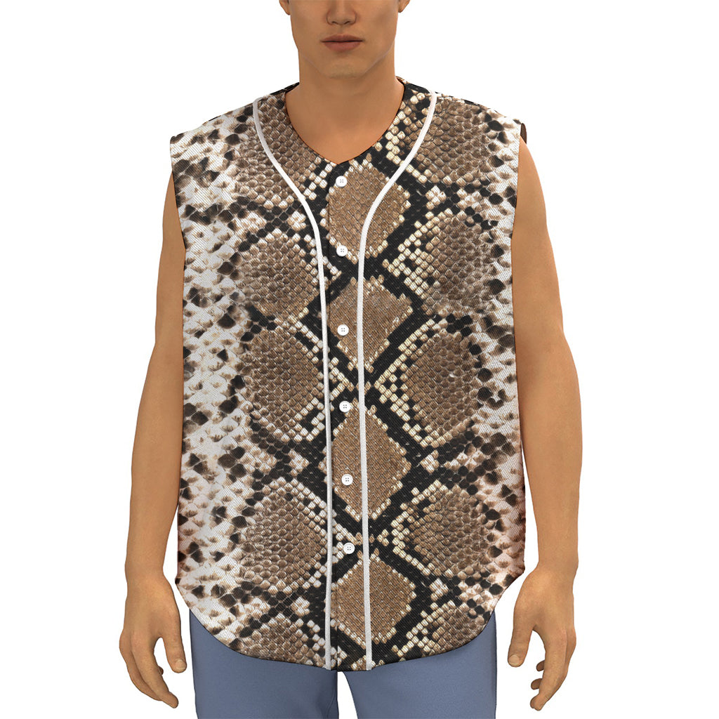 Brown Python Snakeskin Print Sleeveless Baseball Jersey
