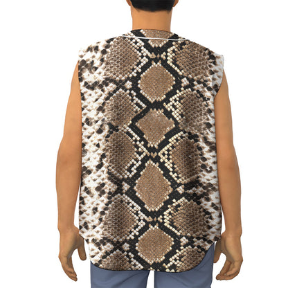 Brown Python Snakeskin Print Sleeveless Baseball Jersey