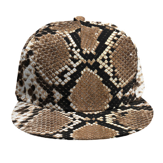 Brown Python Snakeskin Print Snapback Cap