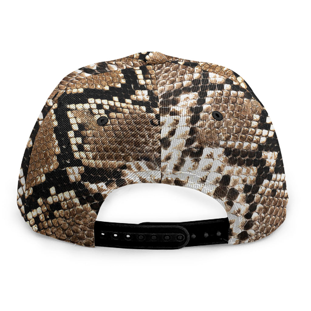 Brown Python Snakeskin Print Snapback Cap